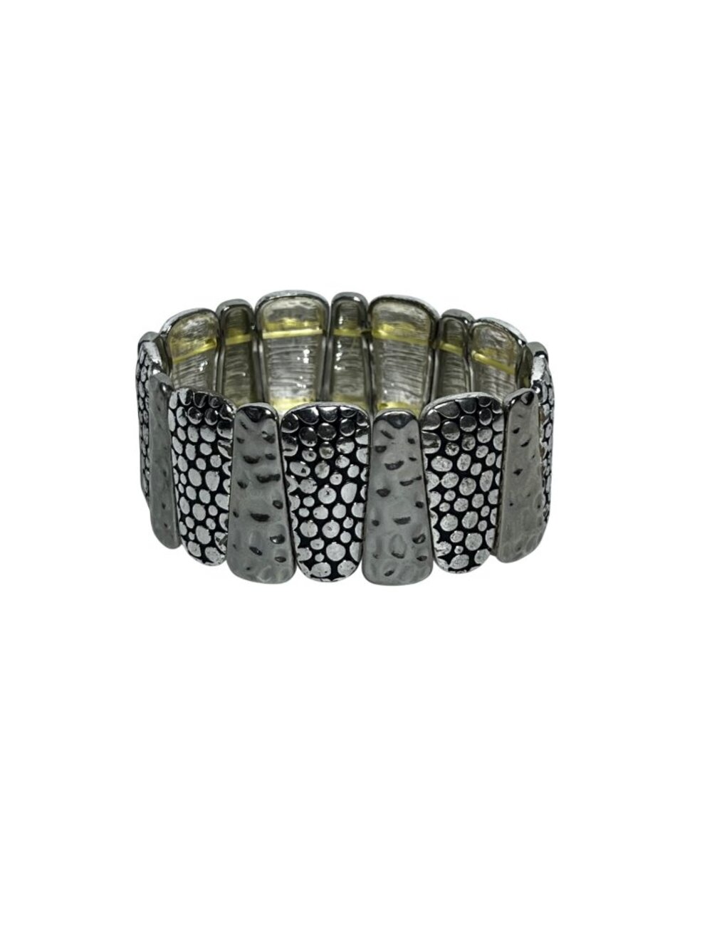 Silver Tone Hammered Textured Panel Stretch Bracelet (6530)